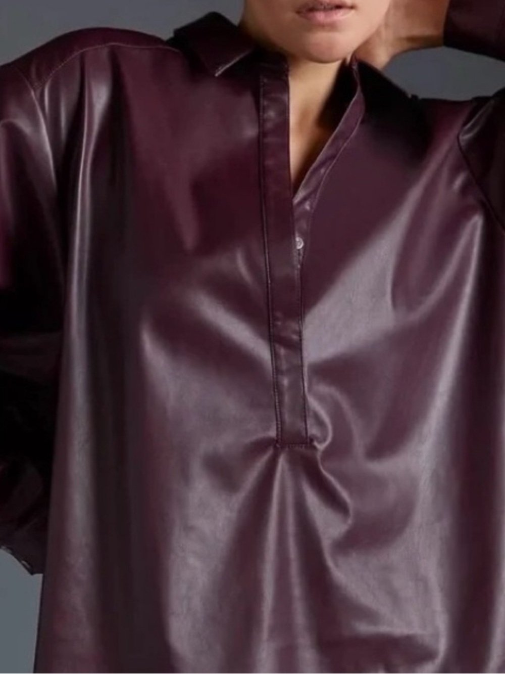 Anthropologie Faux Leather Shirt in Deep Wine